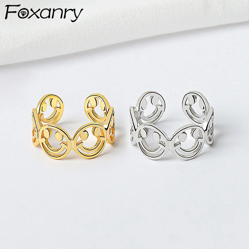 

Foxanry Silver Color Finger Rings Fine Jewelry New Fashion Creative Hollow Smile Face Elegant Party Accessories Gifts