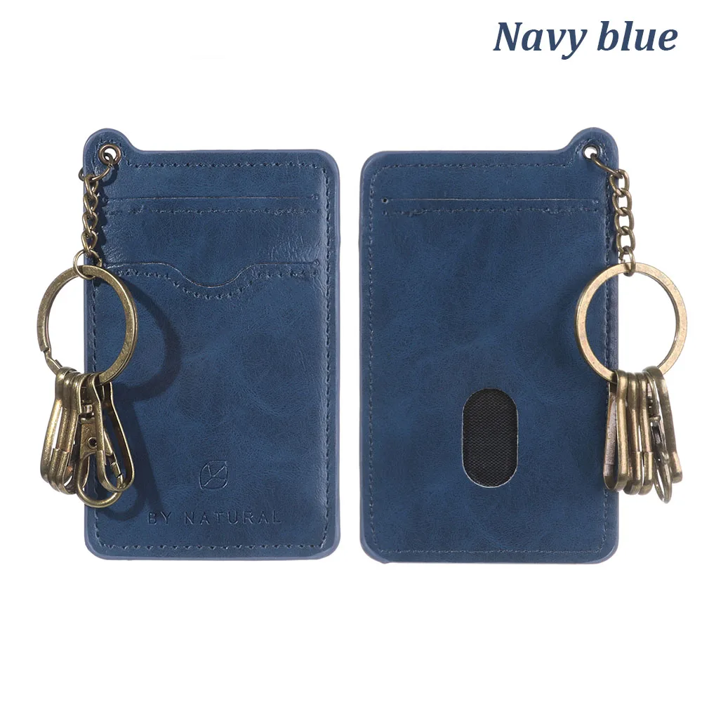 navy blue Новинка, 1 шт., модные, новые, мужские, женские, мульти-карты, ретро, визитная карточка, искусственная кожа, ID, держатели для кредитных карт, брелок для ключей, однотонный - Цвет: navy blue