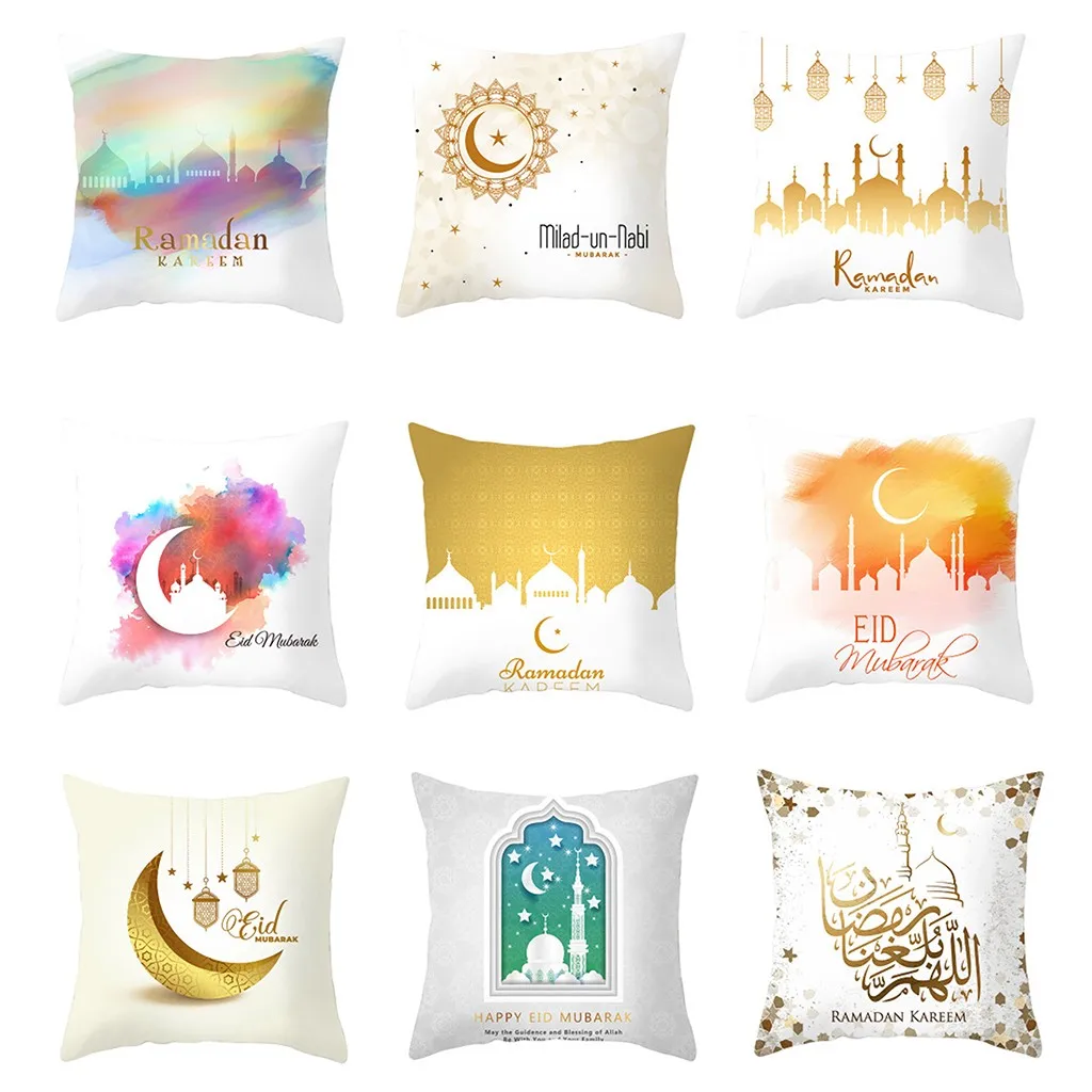 

Eid Ramadan Pillowcase Eid Al fitr Sofa Throw Pillow Case Cover Decorative Islam Mubarak Moon Castle Pillowcase