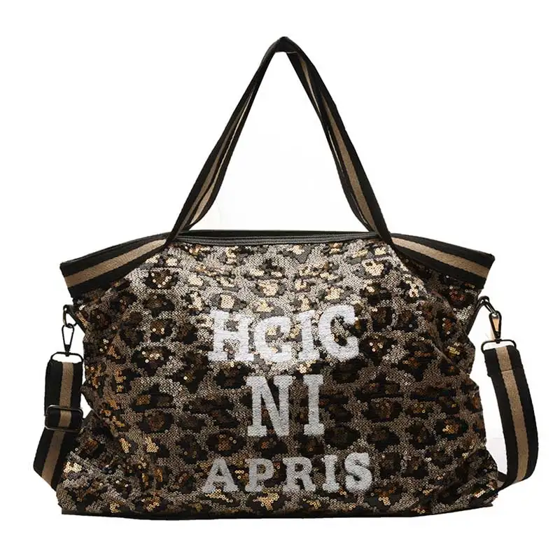 Leopard TTOU, женские модные сумочки с блестками, Женская вместительная сумка с верхней ручкой, женские повседневные сумки с аппликацией, сумка на плечо с надписью - Цвет: Leopard