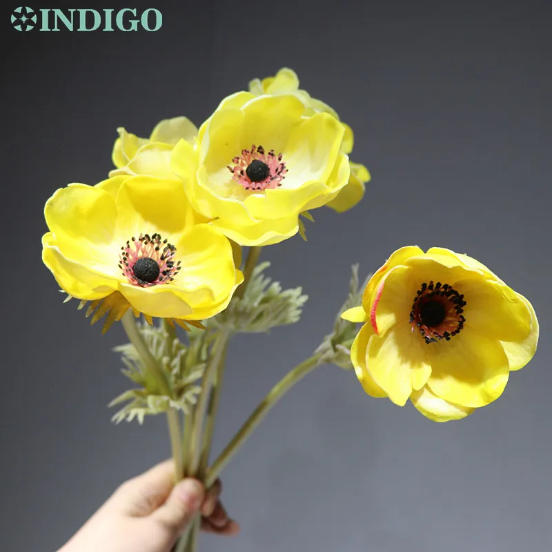 5 Piece Yellow Индиго-5 шт., цветок анемона, украшение для дома, паскетик, свадебные искусственные цветы, вечерние цветы - Цвет: 5 Piece Yellow