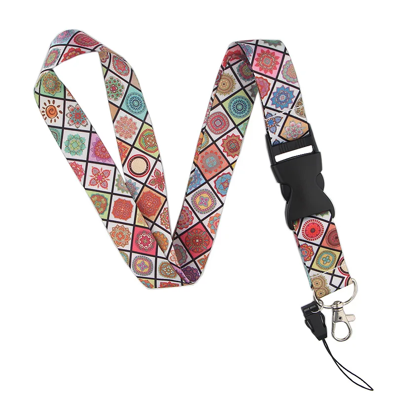 P3986 Dongmanli Мандала брелок "Цветок" Lanyards держатель удостоверения личности ID карта Пропуск Тренажерный зал мобильный телефон USB бейдж держатель ключевой ремень