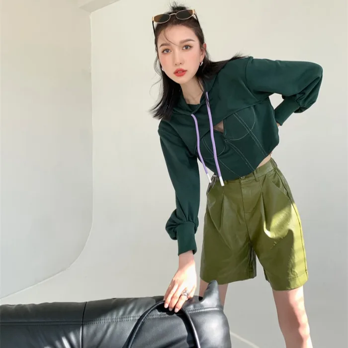 

2021 Fashion Hooded Women's Autumn and Winter New Korean Style Sexy Goth Hollow Short Lantern Sleeve Top Harajuku Hoodie