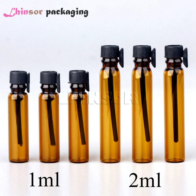 

100pcs/lot 1ml 2ml Amber Glass Small Sample Bottle Refillable Perfume Bottles Mini Sample Essential Oil Vials Doterra Container