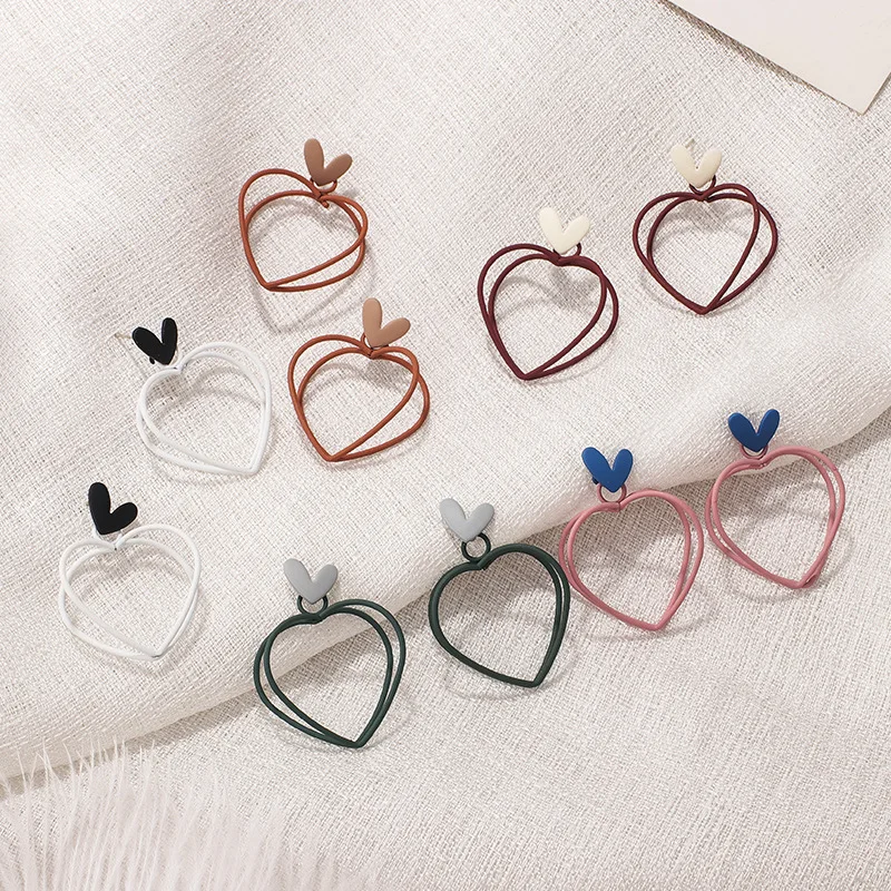 Серьги в Корейском стиле простые цветные серьги форме сердца с крестом модные