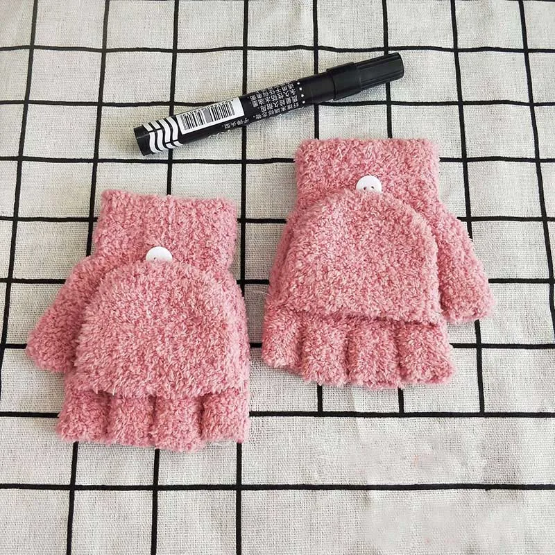 pink Детские перчатки из кораллового флиса двойного назначения, перчатки с полупальцами, зимние теплые варежки для мальчиков и девочек - Цвет: pink