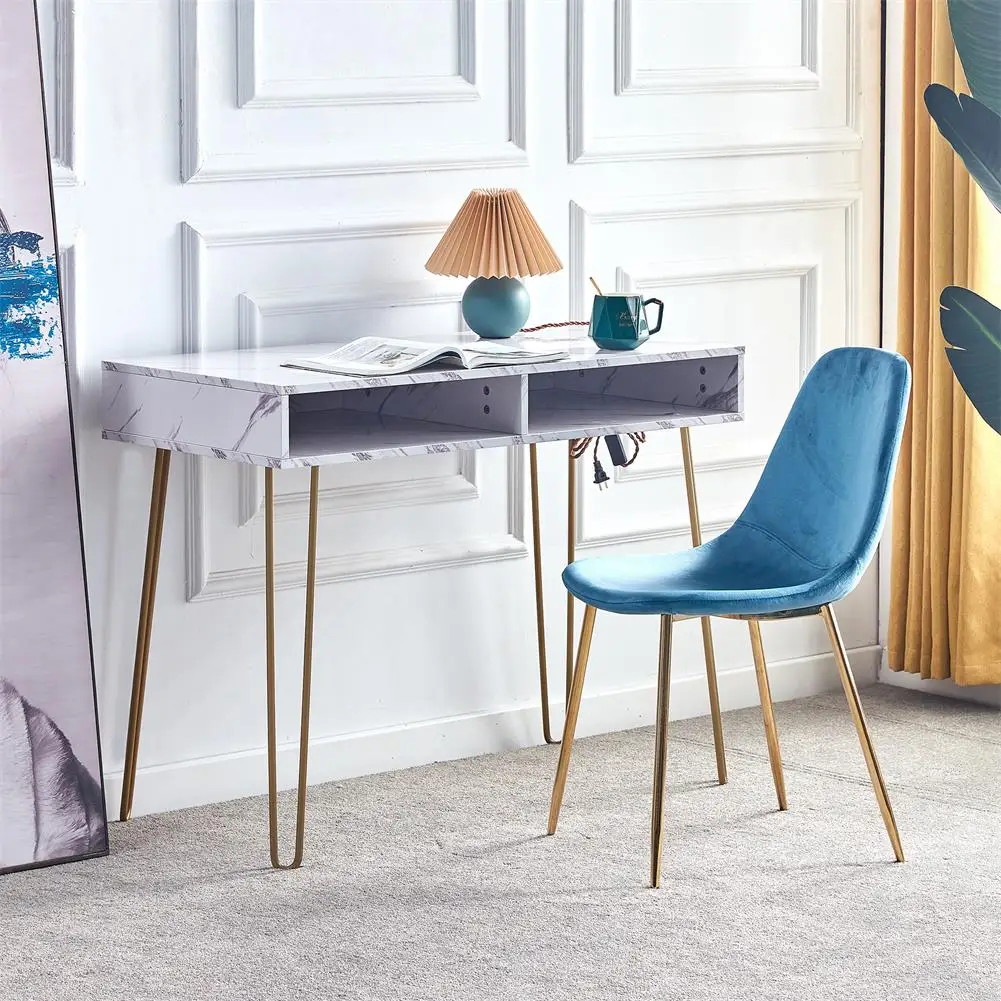 

Modern Consoles Table Side End table Marble MDF Top with Sturdy Glod Metal Legs for Bedroom Living Room Beauty Table White/Black
