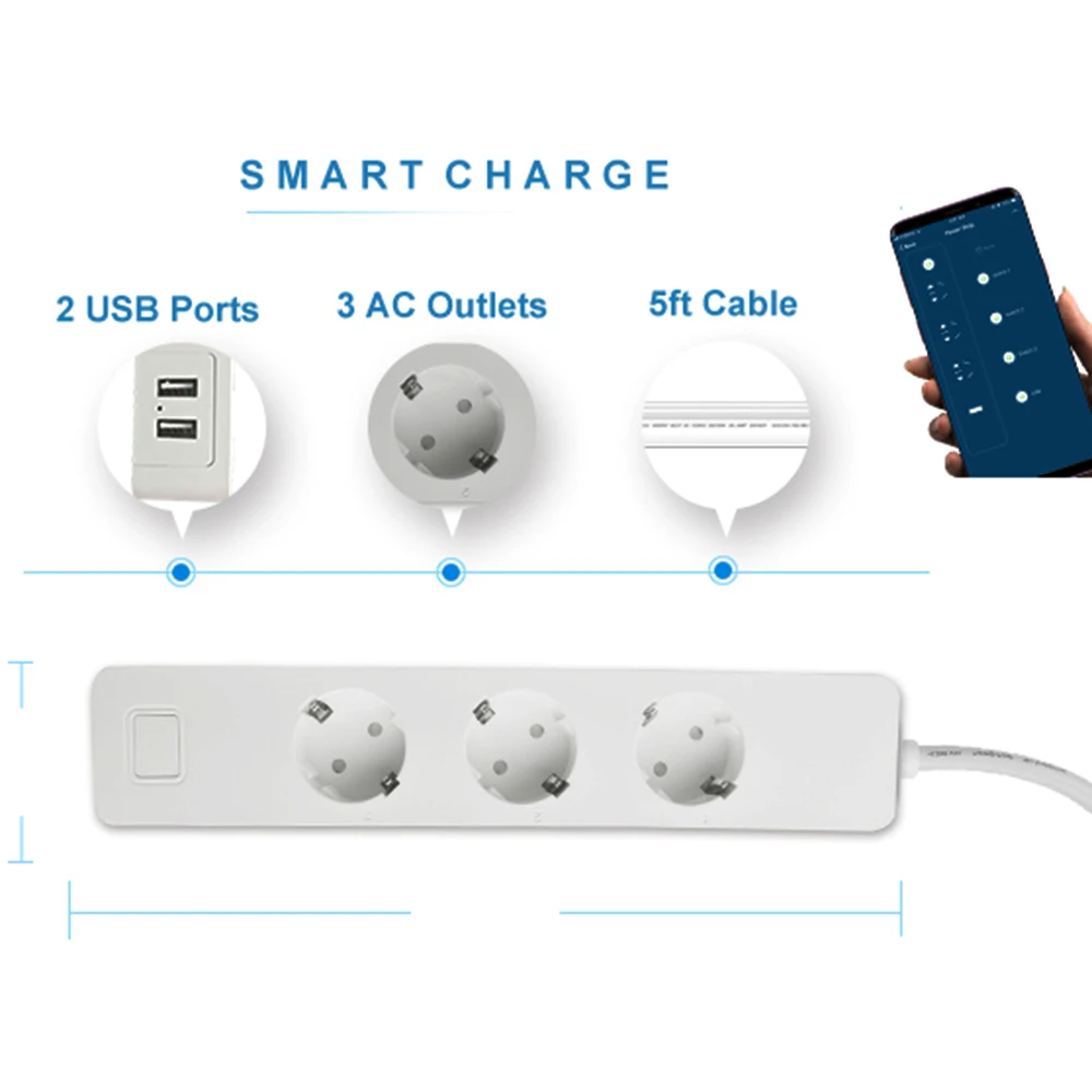 Wifi смарт Мощность полосы Outelts Стабилизатор напряжения 3 Way европейская вилка USB