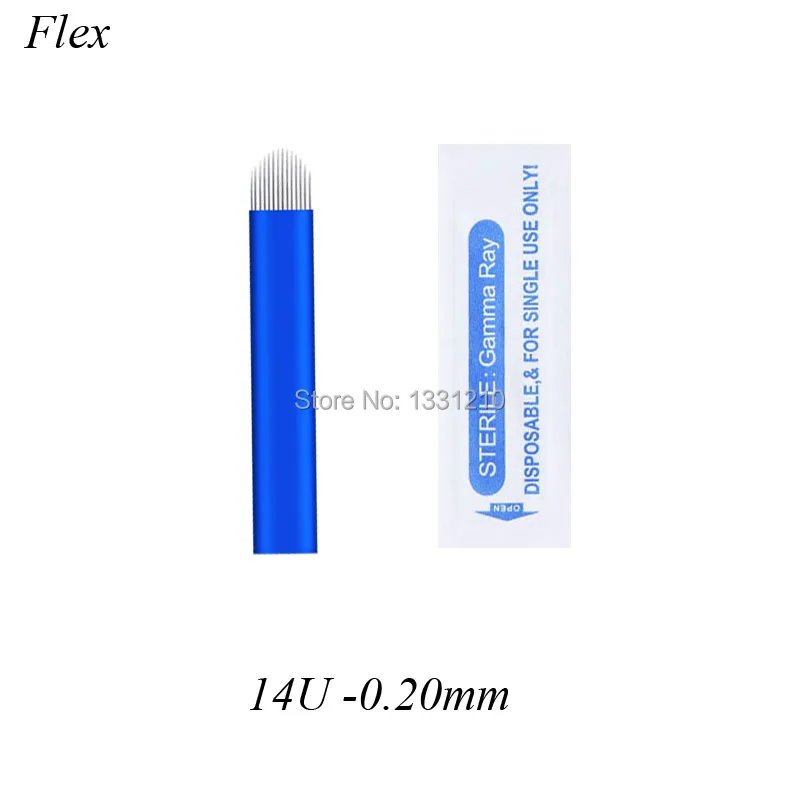 

Синие лезвия для микроблейдинга, 14 игл для татуажа, форма U14, диаметр 0,20 мм, одноразовые микроблейды для полуперманентного макияжа, 3d-ручка