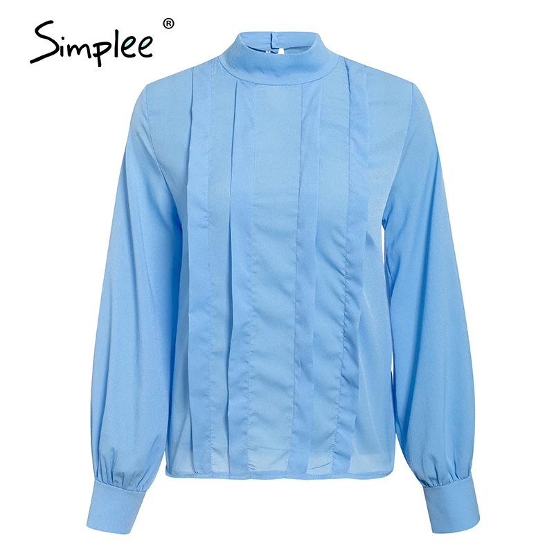 Simplee Elegant spliced chiffon blouse women Turtle neck long sleeve female tops shirt Spring summer office ladies blouses 2020 |