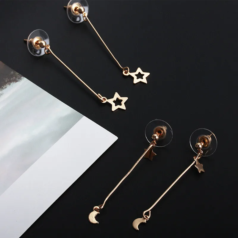 Новейшие блестящие серьги в виде звезды и Луны с кристаллами очаровательные для