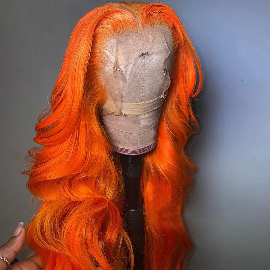 

Soft 26Inch Long Body Wave Ginger Orange Synthetic Lace Front Wigs For Black Women With BabyHair Preplucked Glueless Cosplay Wig