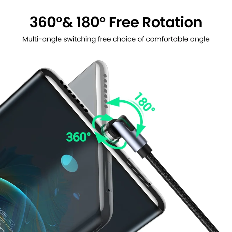 Магнитный зарядный кабель UGREEN USB Type-C/Micro USB/Type-C вращающийся на 540 градусов для
