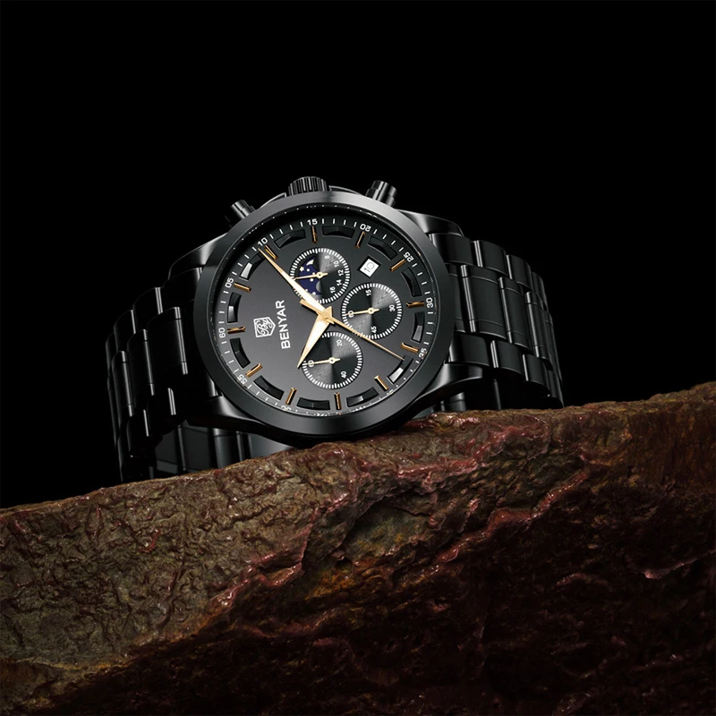 Мужские водонепроницаемые кварцевые часы-хронограф из нержавеющей стали |