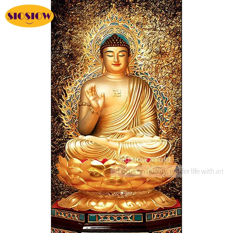 Полная выкладка 5D Сделай Сам Алмазная религиозные картины Будды Золото