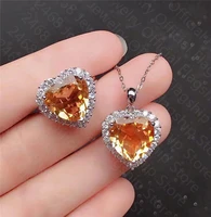 new natural citrine ring pendant set 925 silver ladies jewelry set simple and elegant dignified and elegant