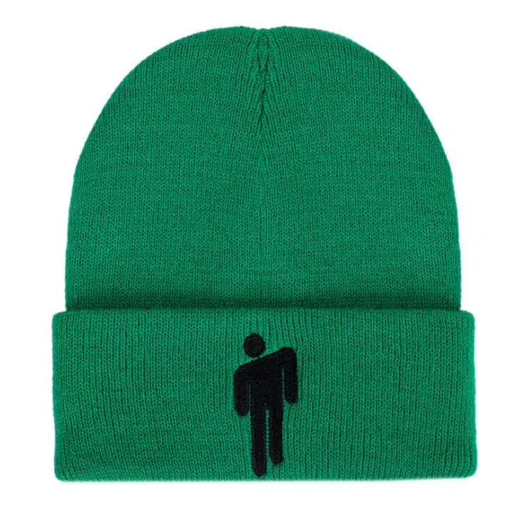 Зеленый Billie Eilish Beanie for Women Men Unisex Knitted Billie Eilish Hat Embroidery Cartoon Autumn Winter Hip Hop Skullies Cap - Цвет: Зеленый