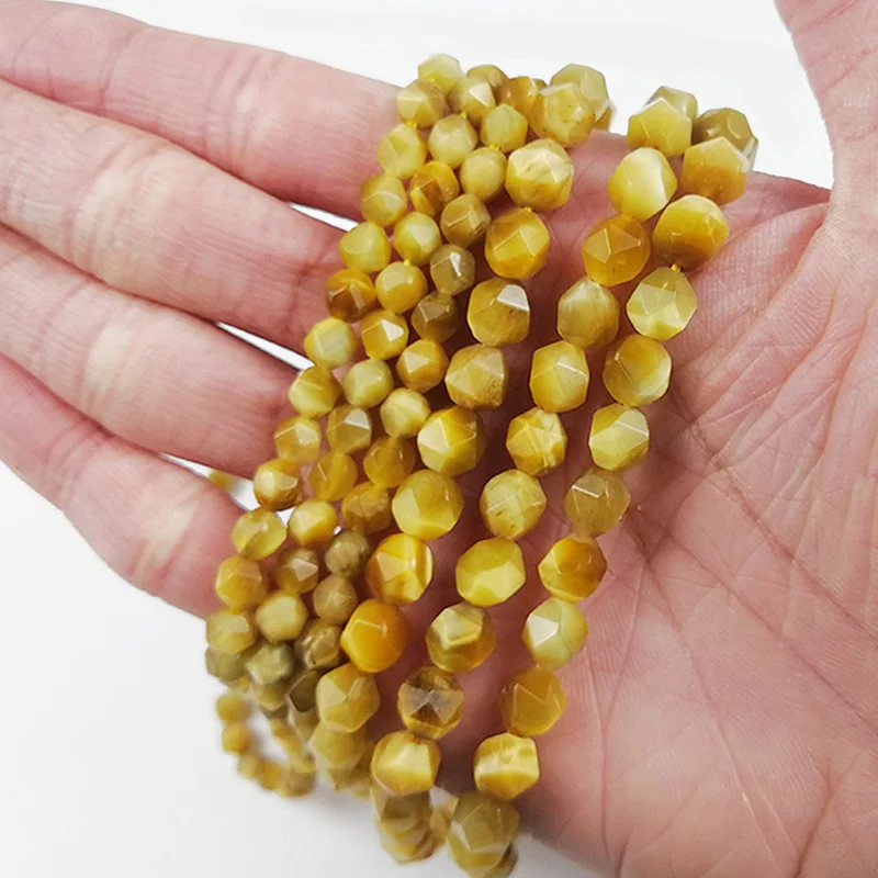 HGKLBB Natural Faceted Gold Tiger eye Stone Spacers Loose beads for Jewelry making bracelets necklace DIY accessories 6/8MM 15&quot |
