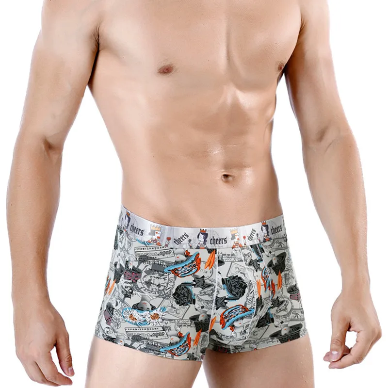 Сексуальное мужское нижнее белье, шелковые боксеры, шорты, Cueca masculina, с принтом, дышащие трусы, ropa interior hombre размера плюс L-3XL