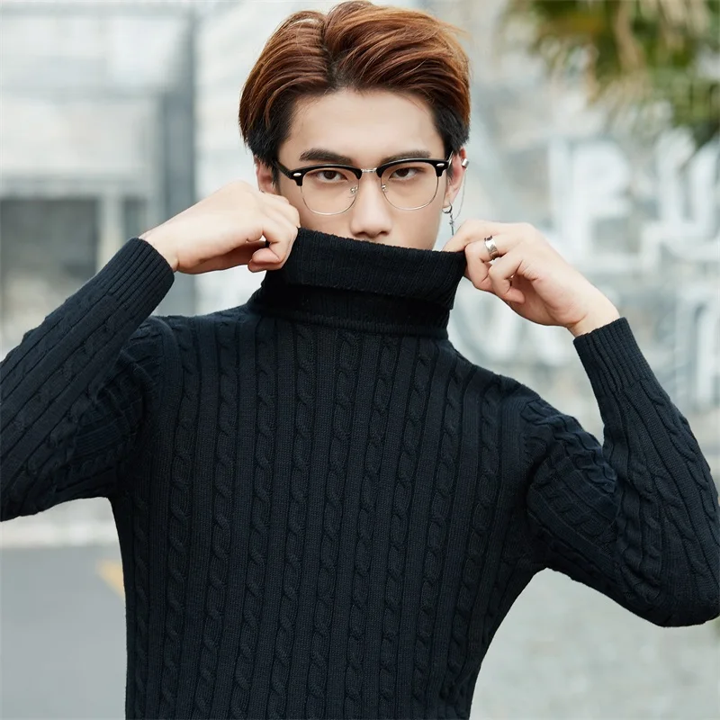 Мужской толстый свитер s теплый кашемировый с высоким воротником облегающий