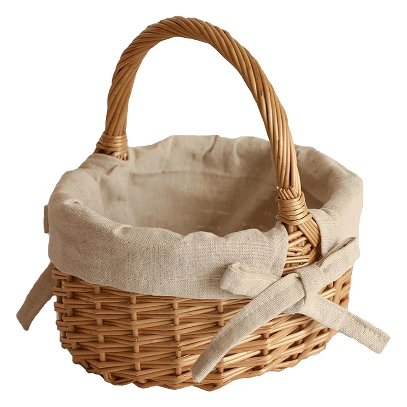 

Vintage Wicker Storage Basket Picnic Basket Wedding Bridal Girl Flower Fruit Basket for Picnic Camping Home Organizer