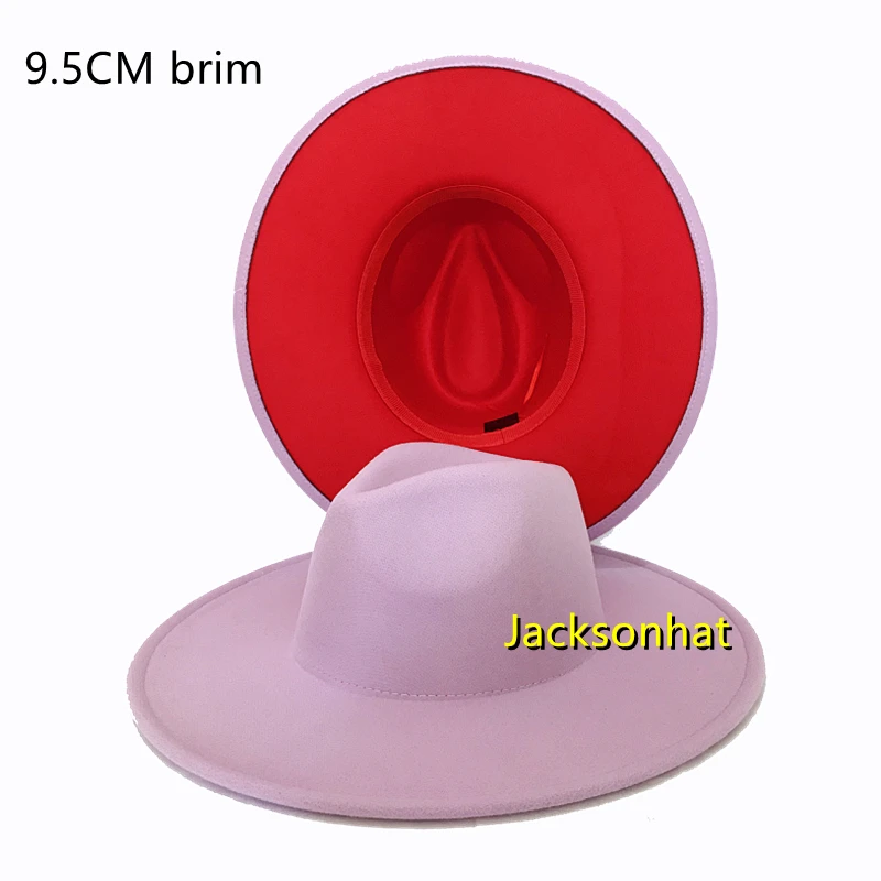 Шляпа Федора с широкими полями женская серая красная шляпа персиковым сердечком