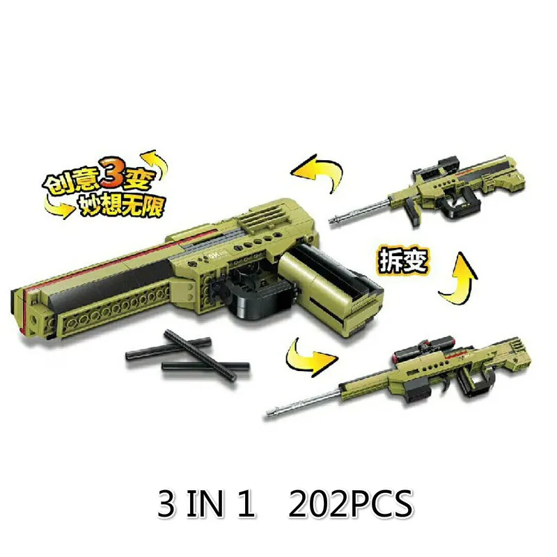 202Pcs Military Gun Blocks 3 IN 1 Set Deformation Pistol Sniper Rifle Model Creator Building Educational Toys for Boys | Игрушки и хобби