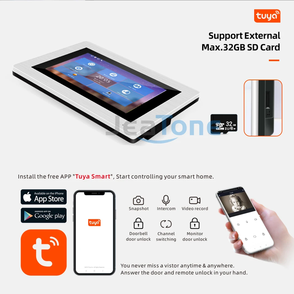 Wi Fi Tuya IP 7 ''сенсорный экран видео домофон для виллы с 2 дверными звонками +
