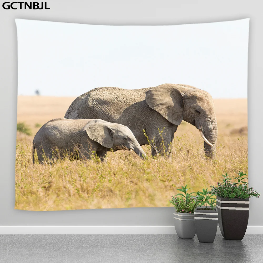 Гобелен в виде слона тигра Льва жирафа гобелен леопард волк дикие животные фон