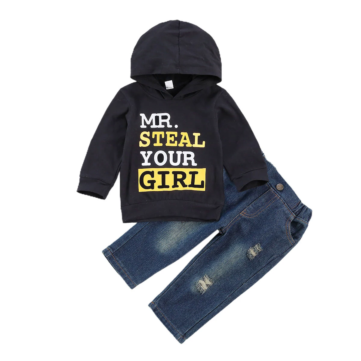 Fall Winter Newborn Kids Baby Boys Tracksuits Sets Letter Long Sleeve Hoodies+Holes Denim Pants Fashion Outfits 0-3Years |