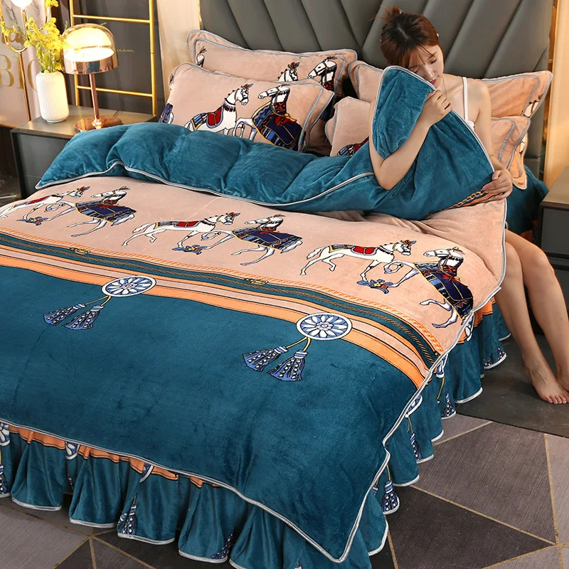 

Thick Velvet Duvet Cover for Household Winter Warmth Thick Four-piece Bedding Set Bedroom Set Double Bed Quilt cover