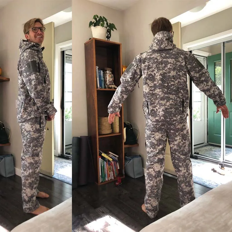 

HAN WILD Outdoor Soft Shell Suit Shark Skin Jacket Pants Shirt Military Uniform Set Tactical Suit Army Clothes Hiking Waterproof