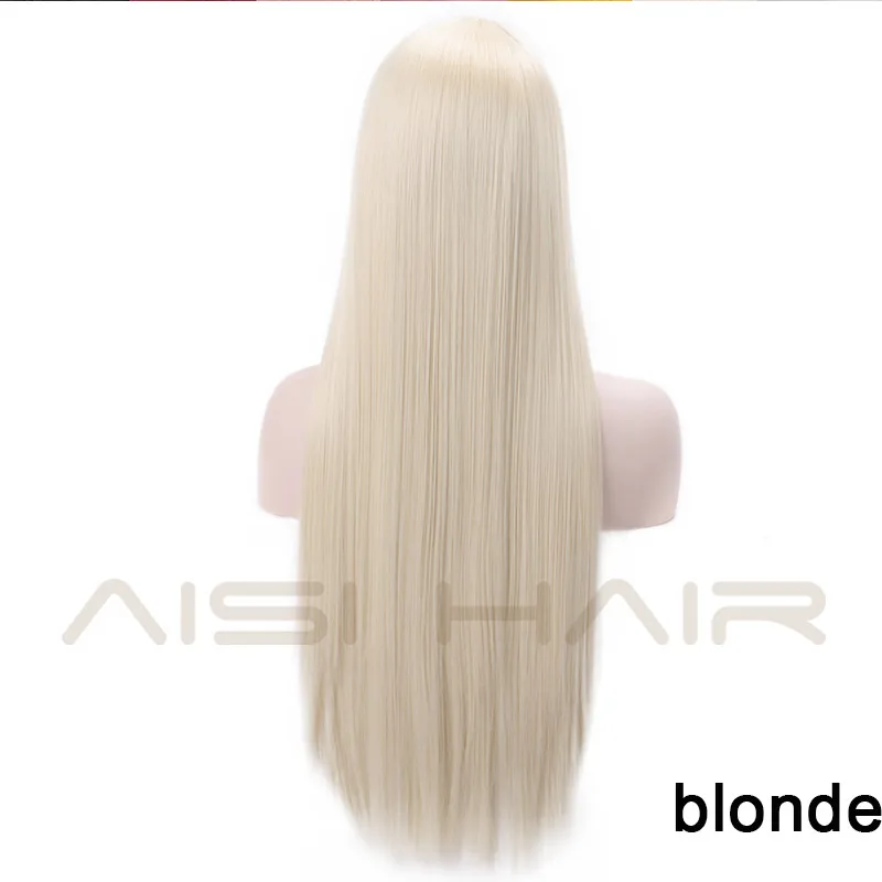 blonde AISI светильник для волос розовый синтетический парик на кружеве Длинные прямые парики для черных женщин средняя часть черный красный парик для косплея 13x4 - Цвет: blonde