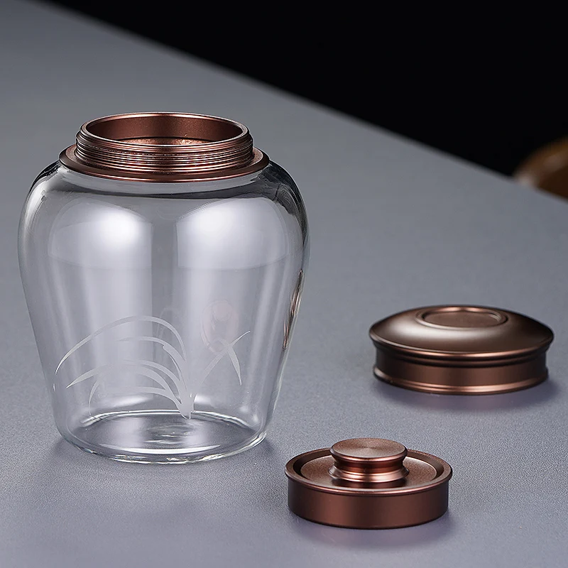 Стеклянная герметичная чайная банка прозрачная вакуумная для хранения еды