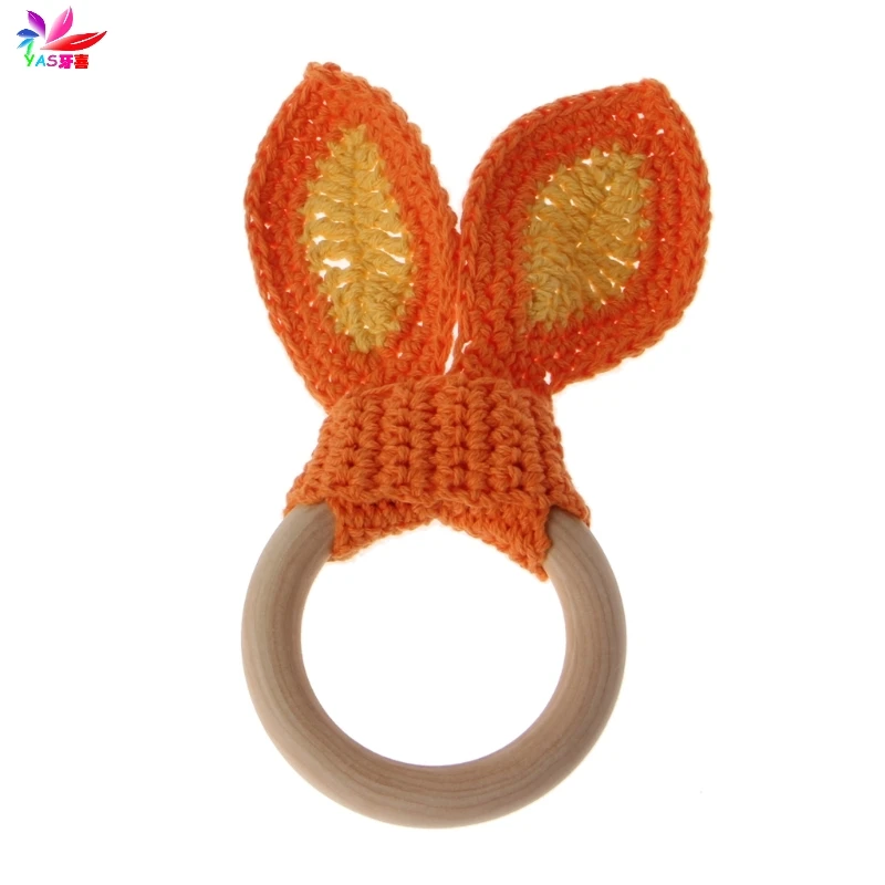 9 Baby Girl Boy Teething Ring Chewable Teether Wooden Natural Bunny Rattle Toy - Цвет: 9