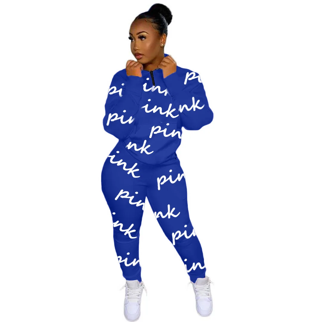 

Active Pink Letter Women's Set Zipper Sweatshirt Jogger Pants Matching Set Sport Tracksuit Fitness Two Piece Set Outfit