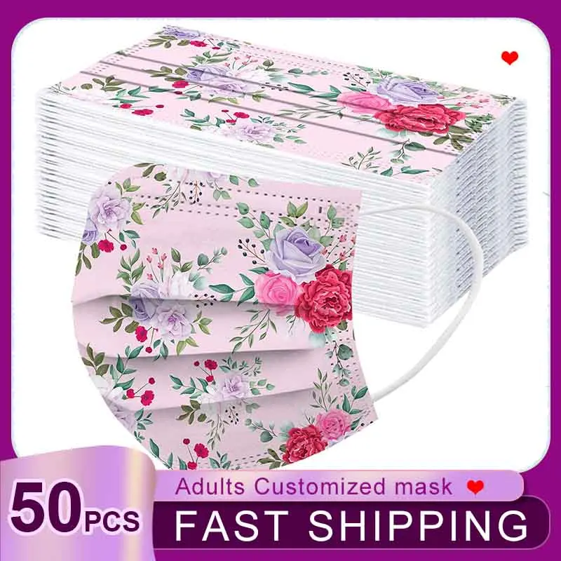 10/50 шт. одноразовые маски для лица с цветочным узором |