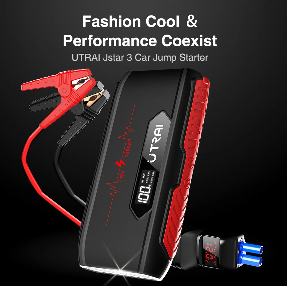 utrai 1600a jump starter 20000mah power bank portable emergency battery auto booster starting device car booster jump starter free global shipping