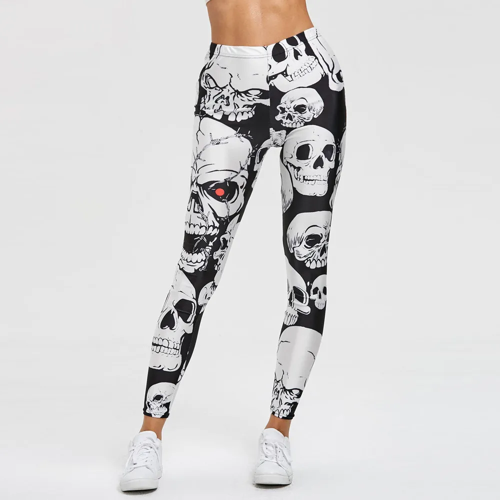 

Women Fashion Skull Print High Waist Leggings Workout Skinny Leggings Sports Pants Running Fitness Stretch Long Bottoms