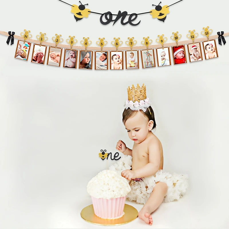 Фото плакат PATIMATE на первый день рождения желтая пчела украшения для