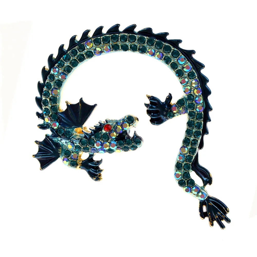 

Fashion Enamel Pins Animal Dragon Brooch Trendy Suit Lapel Pin Rhinestone Brooch Jewelry Luxury Men Accessories Wholesale Gifts