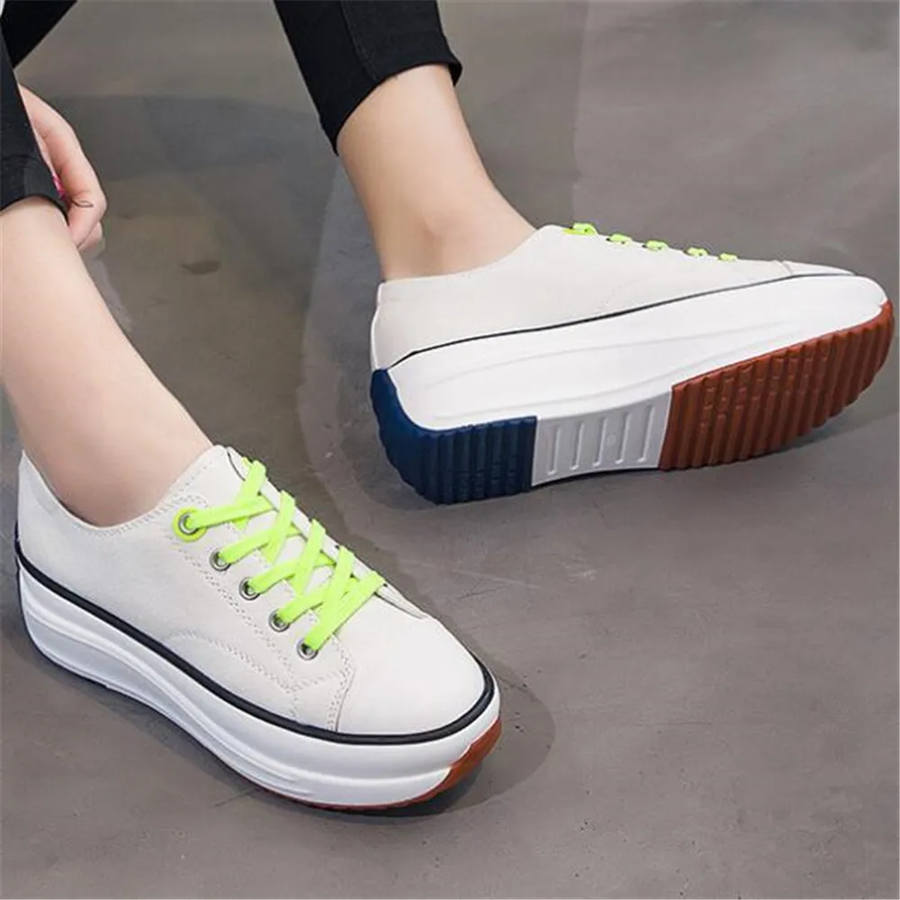 

Thick Sole Canvas Shoes Women's 2021 Spring Summer New Korean Lace Up Casual Single Shoes Lady Muffin Breathable Sneakers 35-43