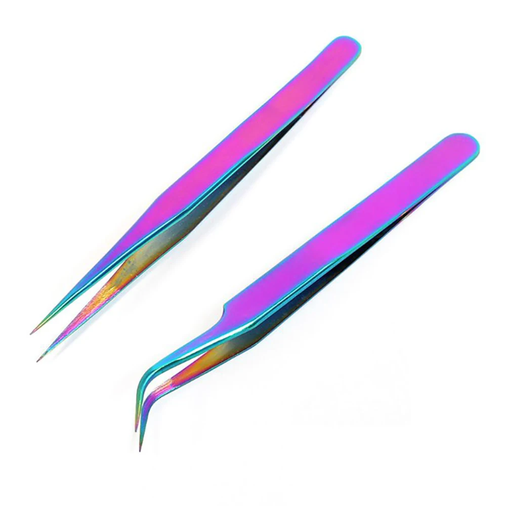 

Stainless Steel Eyelash Extensions Tweezers Straight and Curved Tip Lash Tweezer False Lashes Application Tool