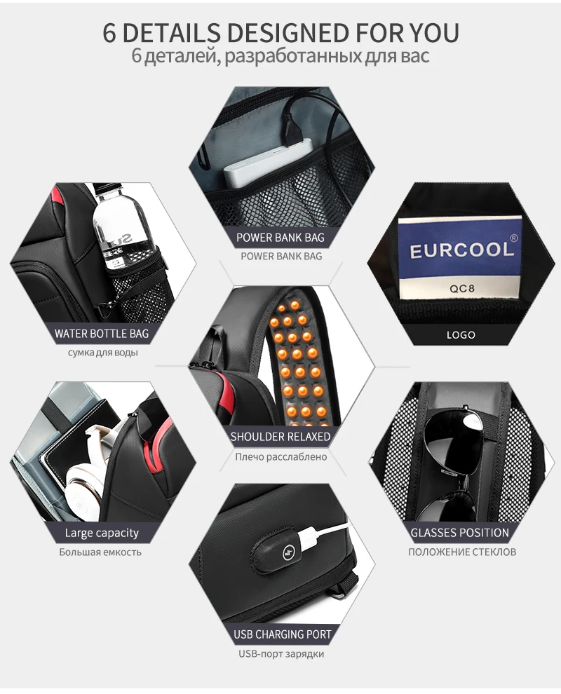 Новинка, Мужская нагрудная сумка EURCOOL для 9," iPad, зарядка через usb, короткие дорожные сумки-мессенджеры, водоотталкивающая сумка через плечо n1901