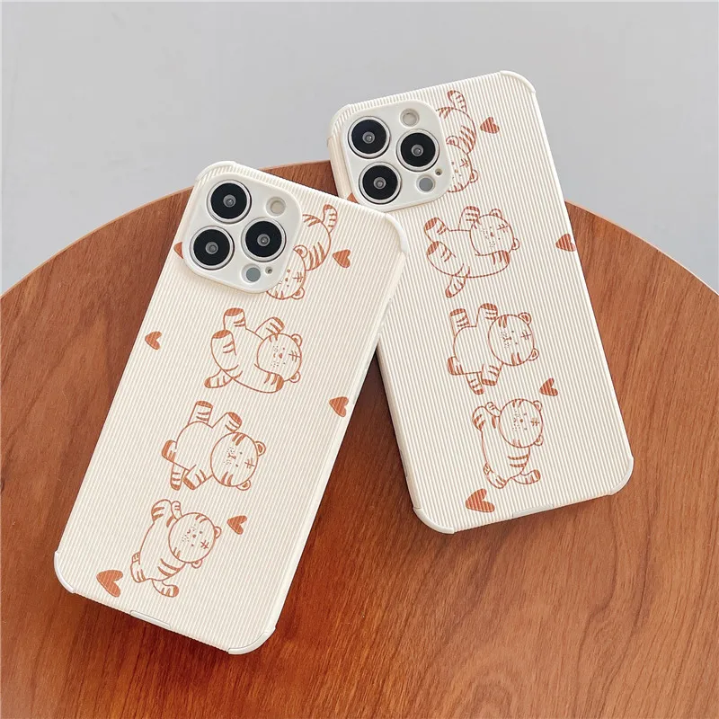 

Cute Cartoon Tiger Phone Case For IPhone 6 7 8 PLus X XR XS 11 12 13 Pro Max Leather Anti-fall Soft TPU Bumper Back Cover