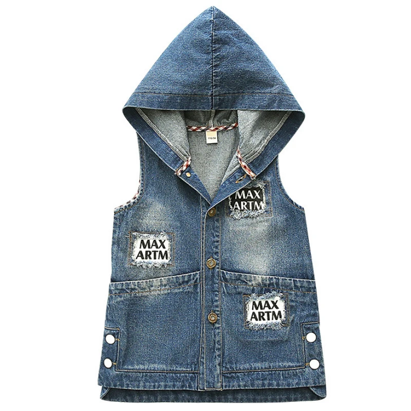 Детская одежда 2019 новый осенний джинсовый жилет с капюшоном для девочек модная