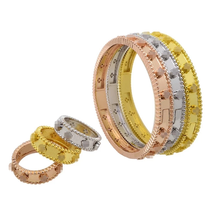 

Модный классический браслет известного бренда, трехцветный Набор браслетов из меди и циркония с комплектом колец B0651