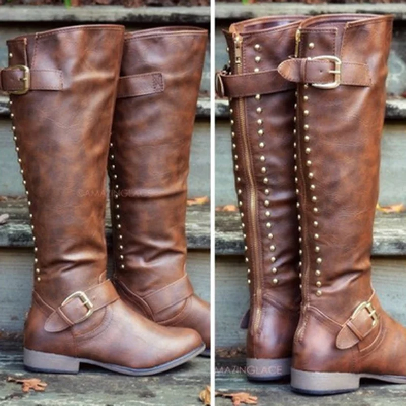 Женские Длинные хлопковые сапоги на толстом каблуке молнии до колена | Обувь