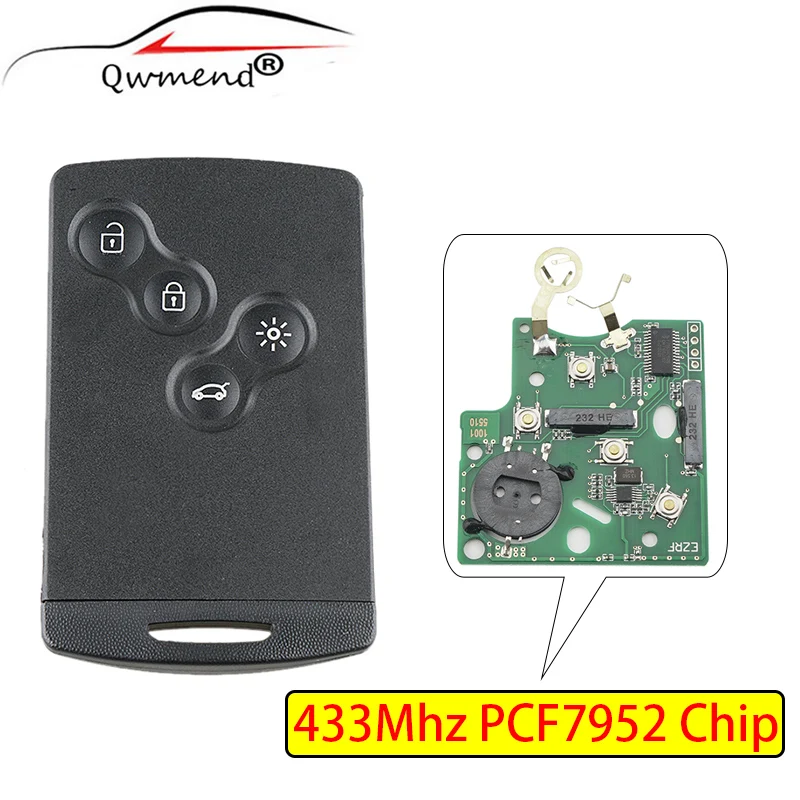 

4 кнопки FSK дистанционный Автомобильный ключ для Renault Megane III Fluence Laguna III Scenic 2009-2015 433 МГц PCF7952 чип для Renault Key