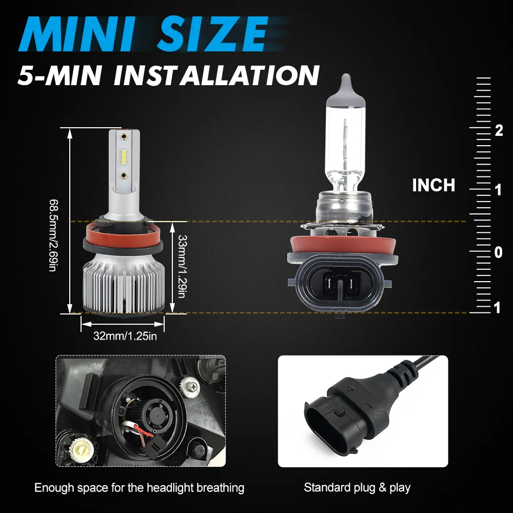 H11 Светодиодный фонарь для фар светодиодный автомобильный 10000лм 6000 К ближний свет